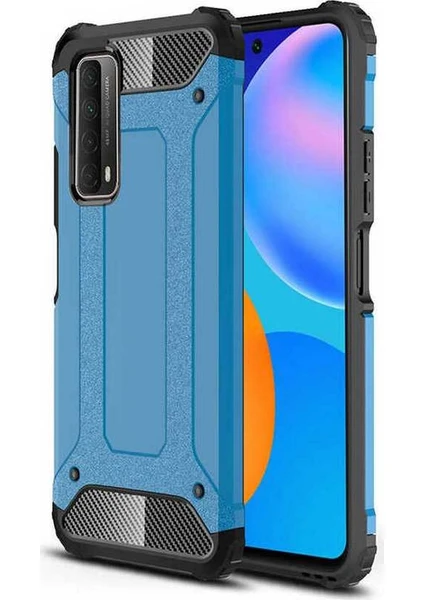 Case 4U Huawei P Smart 2021 Kılıf Military Armor Çift Katmanlı Crash Silikon Kılıf Mavi