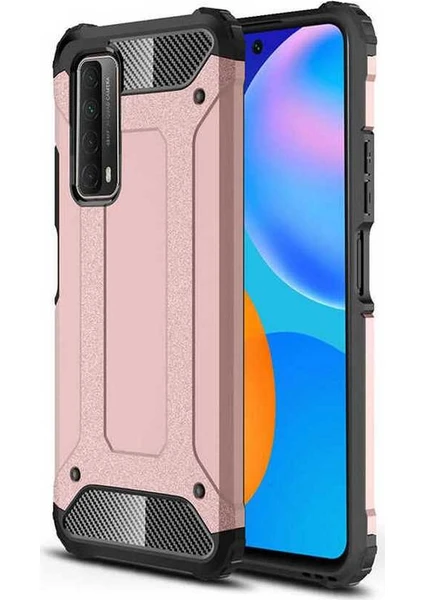 Case 4U Huawei P Smart 2021 Kılıf Military Armor Çift Katmanlı Crash Silikon Kılıf Rose Gold