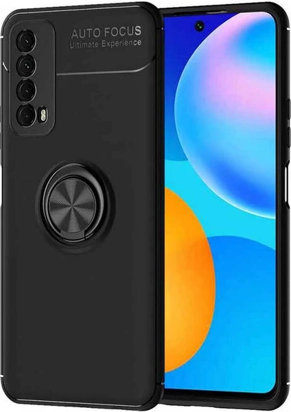 Case 4U Huawei P Smart 2021 Kılıf Autofocus Shockprof Ravel Yüzüklü Standlı Slikon Kapak Siyah