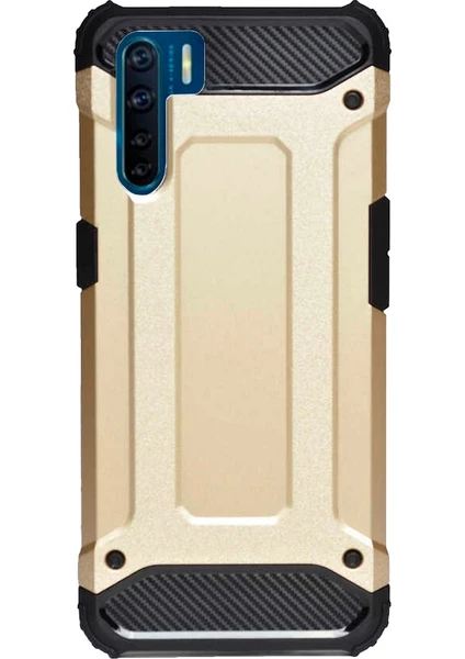 Case 4U Oppo A91 Kılıf Military Armor Çift Katmanlı Crash Silikon Kılıf Altın