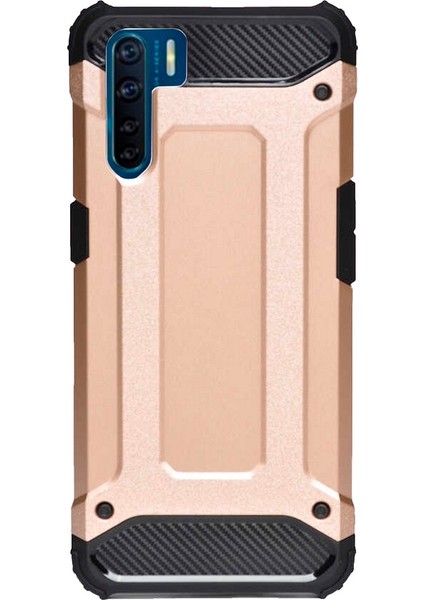 Oppo A91 Kılıf Military Armor Çift Katmanlı Crash Silikon Kılıf Rose Gold