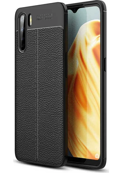 Case 4U Oppo A91 Kılıf Rugan Armor Deri Görünümlü Yüksek Kalite Silikon Niss Siyah