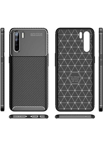 Oppo A91 Kılıf Rugged Armor Karbon Desenli Lüx Negro Silikon Arka Kapak Siyah