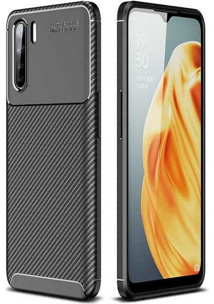 Oppo A91 Kılıf Rugged Armor Karbon Desenli Lüx Negro Silikon Arka Kapak Siyah