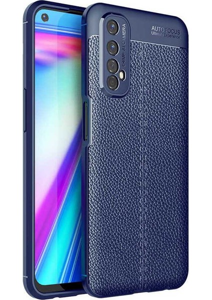 Oppo Realme 7 Kılıf Rugan Armor Deri Görünümlü Yüksek Kalite Silikon Niss Lacivert