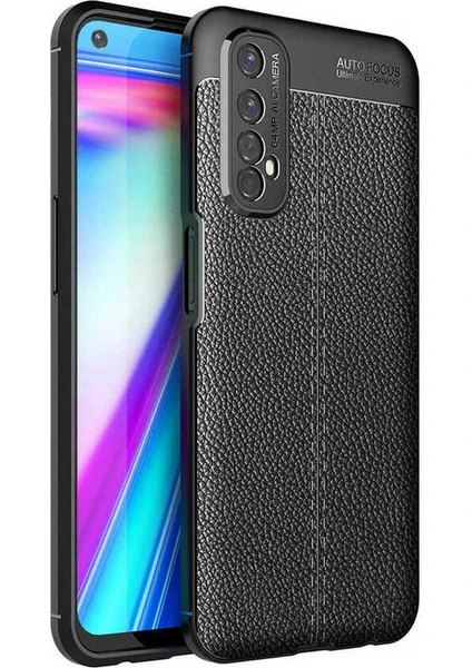 Case 4U Oppo Realme 7 Kılıf Rugan Armor Deri Görünümlü Yüksek Kalite Silikon Niss Siyah