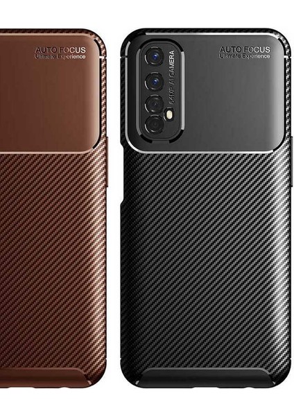 Oppo Realme 7 Kılıf Rugged Armor Karbon Desenli Lüx Negro Silikon Arka Kapak Siyah