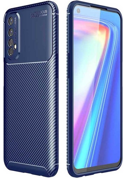 Oppo Realme 7 Kılıf Rugged Armor Karbon Desenli Lüx Negro Silikon Arka Kapak Lacivert