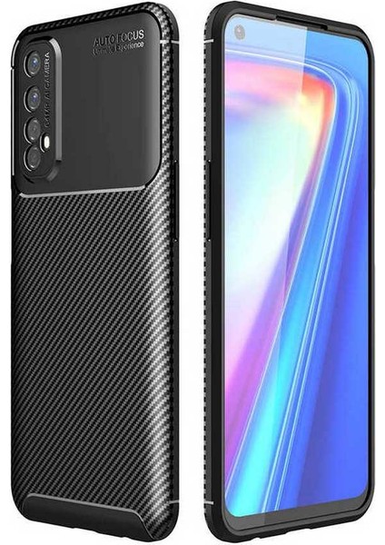 Oppo Realme 7 Kılıf Rugged Armor Karbon Desenli Lüx Negro Silikon Arka Kapak Siyah