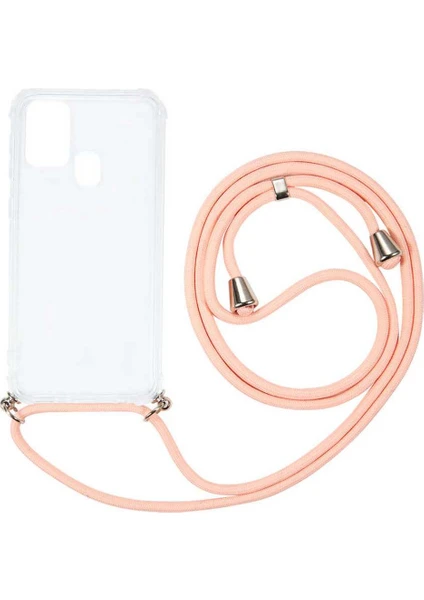 Case 4U Samsung Galaxy M31 Kılıf Boyuna Askılı İpli Silikon Arka Kapak X-Rop Rose Gold