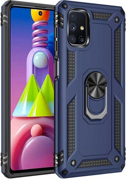 Case 4U Galaxy M51 Kılıf Çift Katmanlı Yüzüklü Manyetik Vega Kapak Lacivert