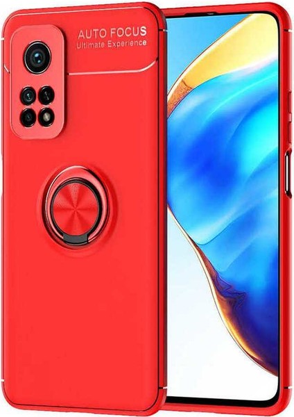 Xiaomi Mi 10T Pro Kılıf Autofocus Shockprof Ravel Yüzüklü Standlı Slikon Kapak Kırmızı