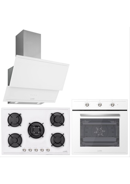 Luno Ankastre Beyaz Set ( 3420W90CM Davlumbaz 6503W Fırın CS5365 Ocak 75CM )