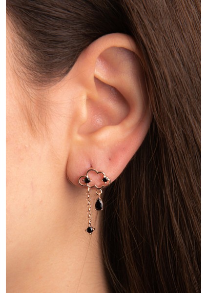 Bulut Motifli Parlak Zirkon Taşlı Rose Altın Kaplama Gümüş Küpe 925 Ayar modelleri