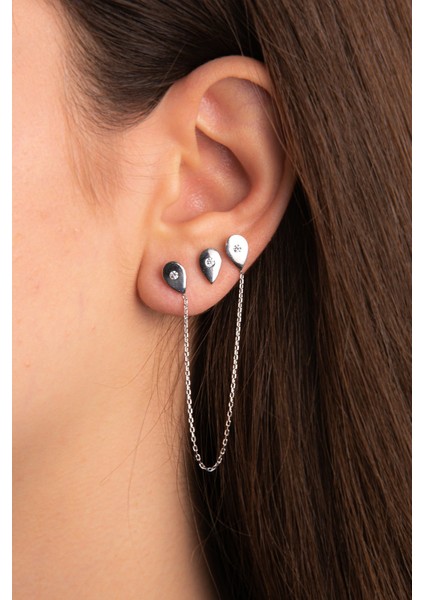 Sarkaç Modeli Damla Motifli Kombin Rose Altın Kaplama Gümüş Küpe 925 Ayar modelleri