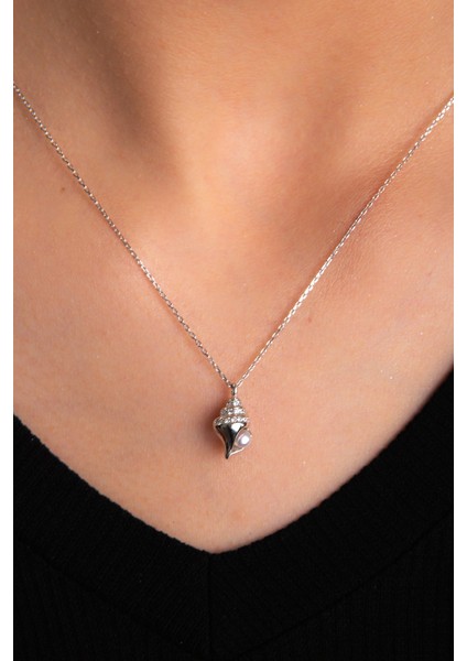 Deniz Kabuklu Rose Altın Kaplama Kadın Gümüş Kolye 925 Ayar