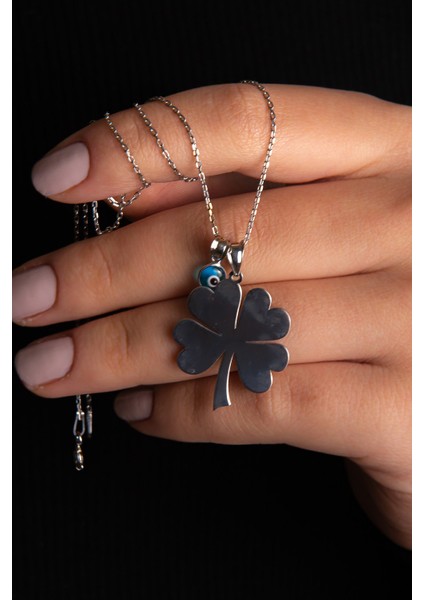 Yonca Yapraklı Nazar Boncuklu Rose Gümüş Altın Kaplama Kadın Gümüş Kolye 925 Ayar fiyatları