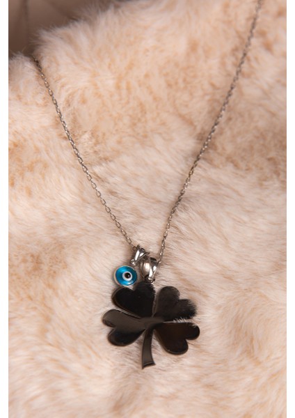 Yonca Yapraklı Nazar Boncuklu Rose Gümüş Altın Kaplama Kadın Gümüş Kolye 925 Ayar fırsatları