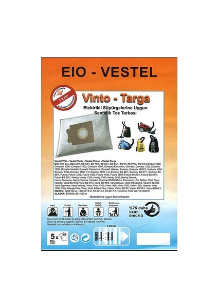 Vestel Eıo -Vinto-Targa-Vision-Sunyy Mia Süpürge Torbası 5 Adet