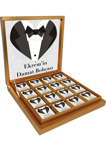 Isimli Damat Bohçası Çikolatası (32 'li Madlen Çikolata) Altın Kutu