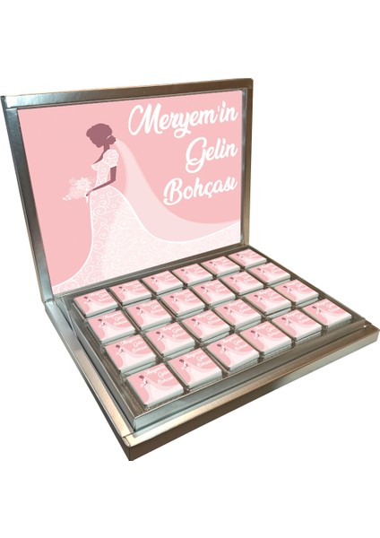Isimli Gelin Bohçası Çikolatası (48 'li Madlen Çikolata) Gümüş Kutu