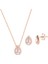 Damla Taşlı Rose Gold Kolye Küpe Gümüş Set 1