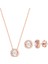 Yuvarlak Taşlı Rose Gold Kolye Küpe Gümüş Set 1