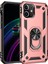 Apple iPhone 12 Kapak Military Yüzüklü Stantlı Panzer Tank Kılıf Rose Gold 1