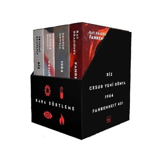 Kara Dörtleme Kutu Set (Ciltli) - Aldous Huxley - George Orwell - Ray Bradbury Yevgeniy - İvanoviç Zamyatin