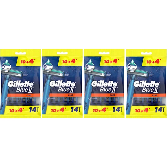 Gillette Blue2 Plus Kullan At Tıraş Bıçağı 14' lü x 4 Paket