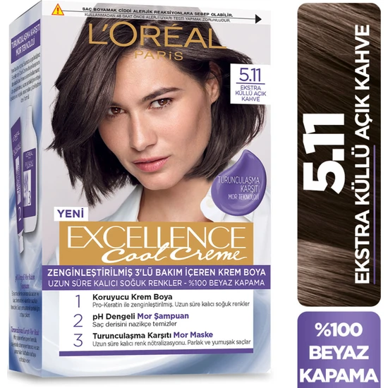 hepsiburada L’Oréal Paris Excellence Cool Creme Saç Boyası – 5.11 Ekstra Küllü Açık Kahve