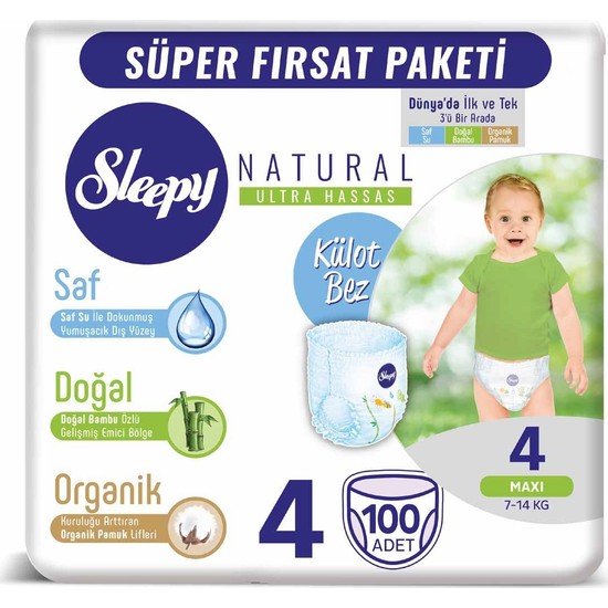 Sleepy Natural Mega Paket 4 Beden Maxi Külot Bez 100 Adet