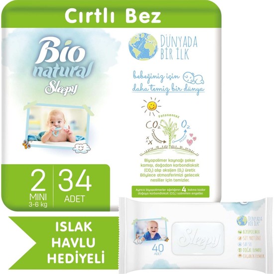 Sleepy Bio Natural Bebek Bezi 2 Numara Mini 34 Adet + Bio Fiyatı