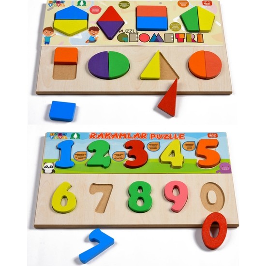 Türk Toys Ahşap Puzzle 2'si 1 Arada Set Geometri-Sayılar