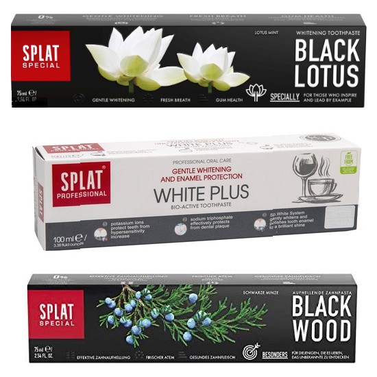 SPLAT White Plus Diş Macunu 100 ml + Black Lotus Diş Macunu 75 ml + Blackwood Diş Macunu 75 ml