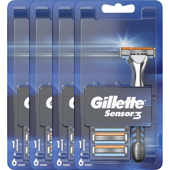 Gillette Sensor3 Tıraş Makinesi + Yedek Tıraş Bıçağı 6'lı x 4 Adet