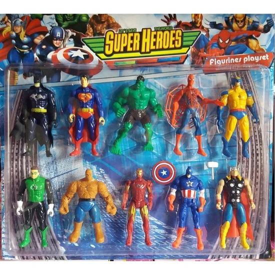 Avengers Spiderman Yenilmezler Super Heros 10 'lu Figür 14 cm