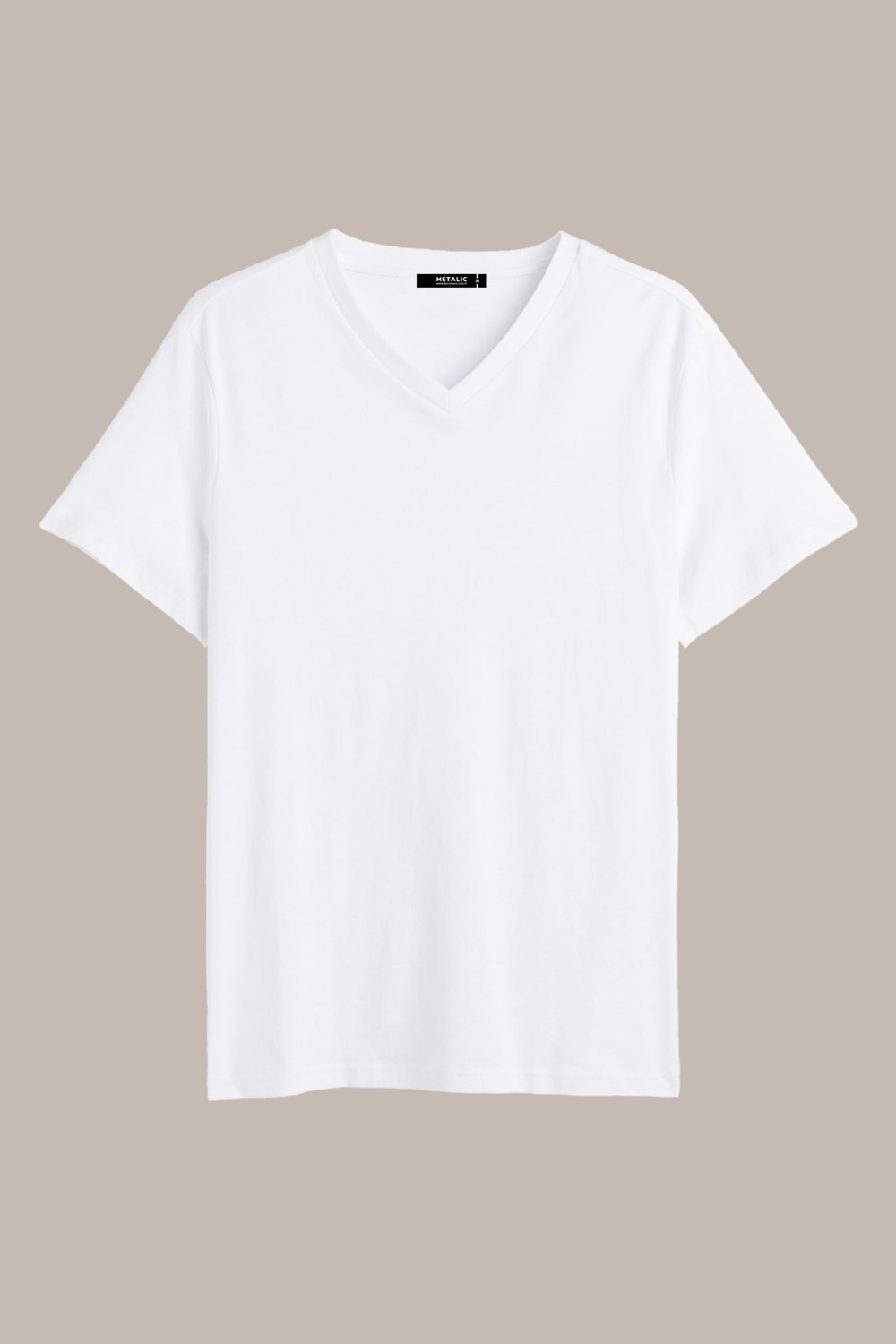 Mmetalic Metalıc Erkek Haki Pamuklu Kısa Kollu V Yaka T-Shirt