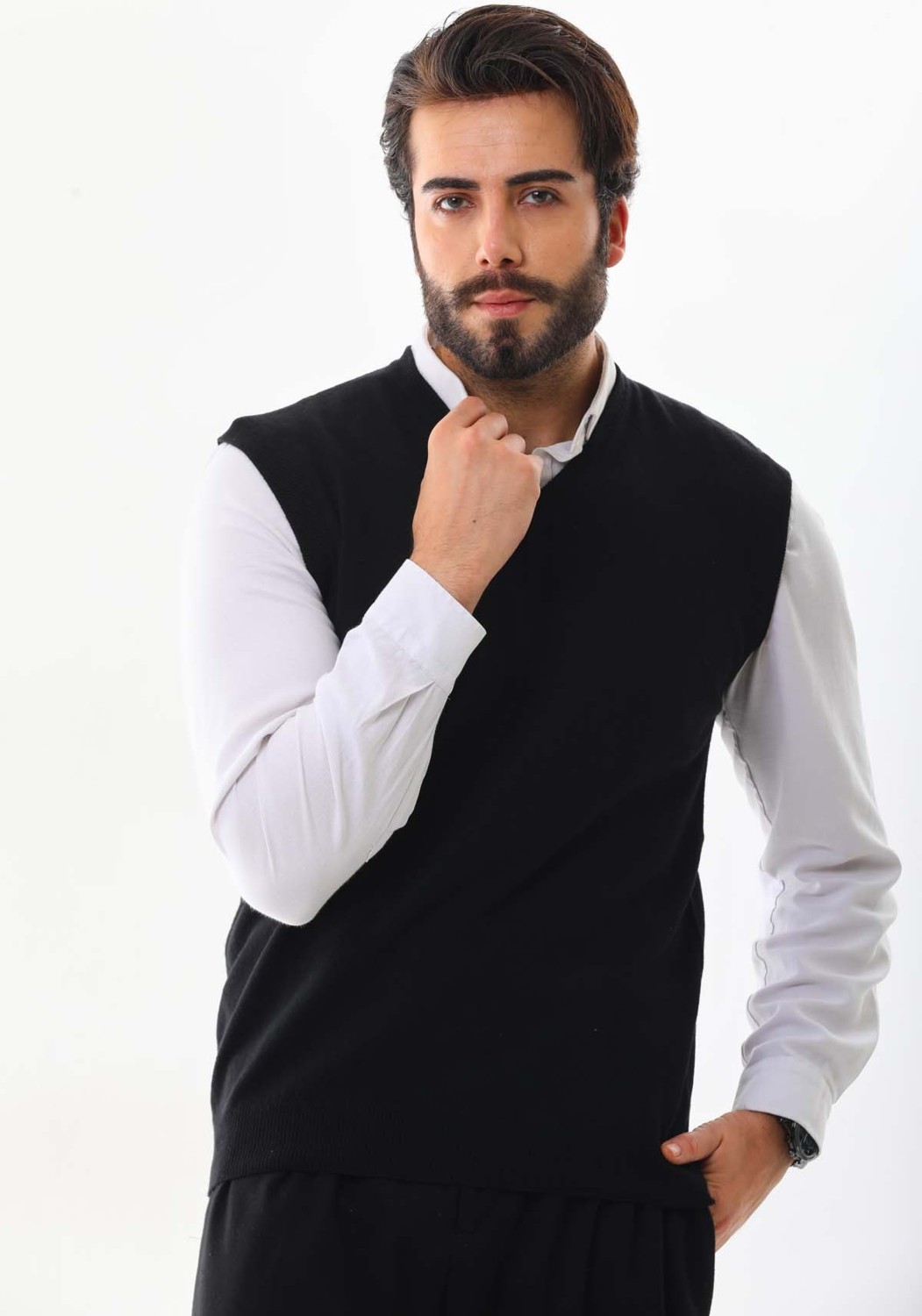 Günay Erkek V Yaka Yün Süveter 0108 Siyah