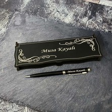 Sanat Hediyelik İsme Özel Metal Tükenmez Kalem Isimli + Ahşap Kutu Seti