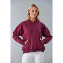 Nurneva Oversize Kapüşonlu Üç Iplik Sweatshirt Mor