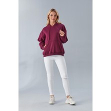 Nurneva Oversize Kapüşonlu Üç Iplik Sweatshirt Mor