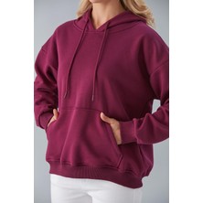 Nurneva Oversize Kapüşonlu Üç Iplik Sweatshirt Mor