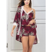 Lumenia Seksi Pijama Saten 3'lü Pijama Gecelik Alt Üst Takımı, Saten Sabahlık Takımı, Kadın Seksi Giyim