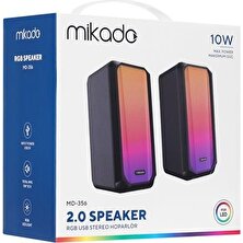 Mikado MD-356 2.0 5WX2CH Rgb Ledli Siyah USB Multimedia Oyuncu Speaker Hoparlör