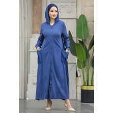 Neva Style Kapşonlu İndigo Mavisi Tesettür Ferace 20129IM
