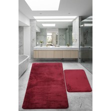 Bonny Home Relax Mürdüm 80X150 + 50X80 cm Büyük Ebat 2'li Banyo Halısı Paspası Seti Kaymaz Klozet Takımı