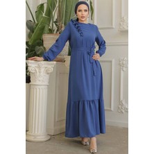 Neva Style Kemerli İndigo Mavisi Tesettür Elbise 659IM