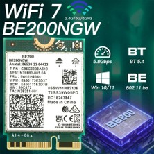 Internet Wıfı 7 BE200 BE200NGW Wifi Kartı + 2 Adet 10DB Anten Bt 5.4 802.11AX Tri-Band M.2 Ngff WIN10/11 Için Kablosuz Ağ Adaptörü (Yurt Dışından)