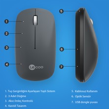 Lecoo WS214 Kablosuz 1200DPI 3 Tuşlu Optik Mouse Gri